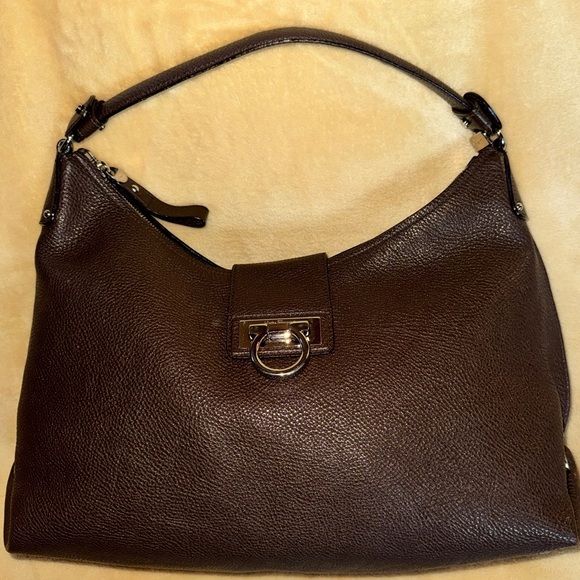 Salvatore Ferragamo Handbags - Salvatore Ferragamo Dark Brown Leather Hobo Bag